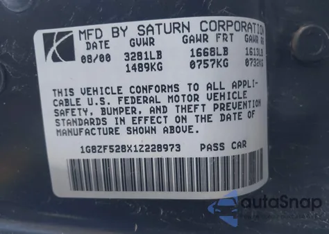 2001 Saturn Sl из США, поврежденный, VIN 1G8ZF528X1Z228973